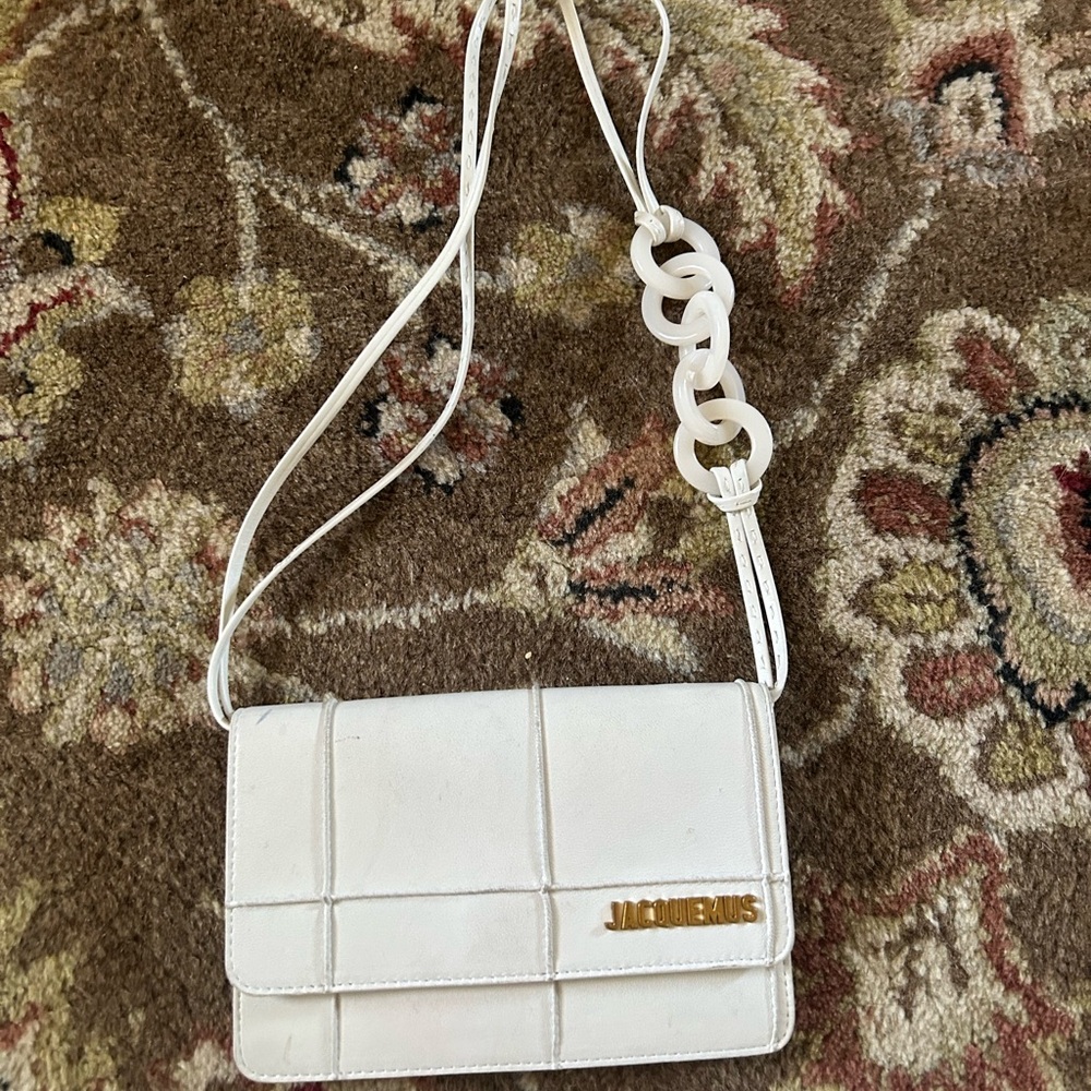 Jacquemus White Crossbody Bag with Gold Logo